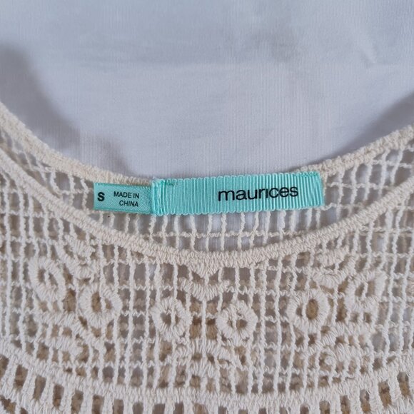 Maurices Womens Sheer Crochet Lace Mesh Tunic Top Cream Natural Size S - Picture 8 of 11